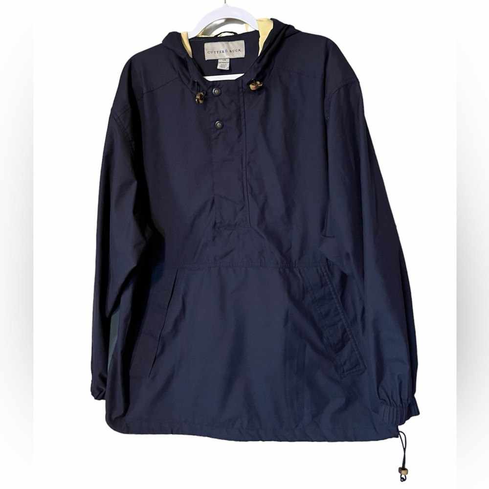 Cutter & Buck Navy Blue Pullover Windbreaker with Yellow Hood Lining